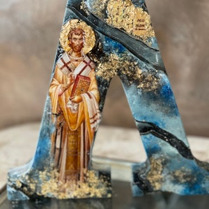 Saint Leonidas Lettera greca L arte Creligious icona personalizzata ortodosso battesimo matrimonio comunione compleanno regalo