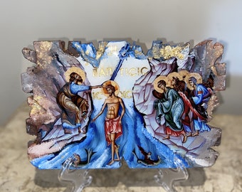 Religieus icoon De doop van Jezus Christus - HOUTEN - KLEIN MAAT