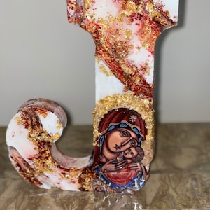 Madre Maria lettera J arte Icona religiosa usanza cattolica cristiana ortodossa battesimo matrimonio comunione regalo di compleanno