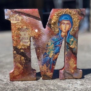 Santa Maria Magdalina lettera M icona religiosa personalizzato resina cattolica cristiana ortodossa battesimo matrimonio prima comunione regalo di compleanno