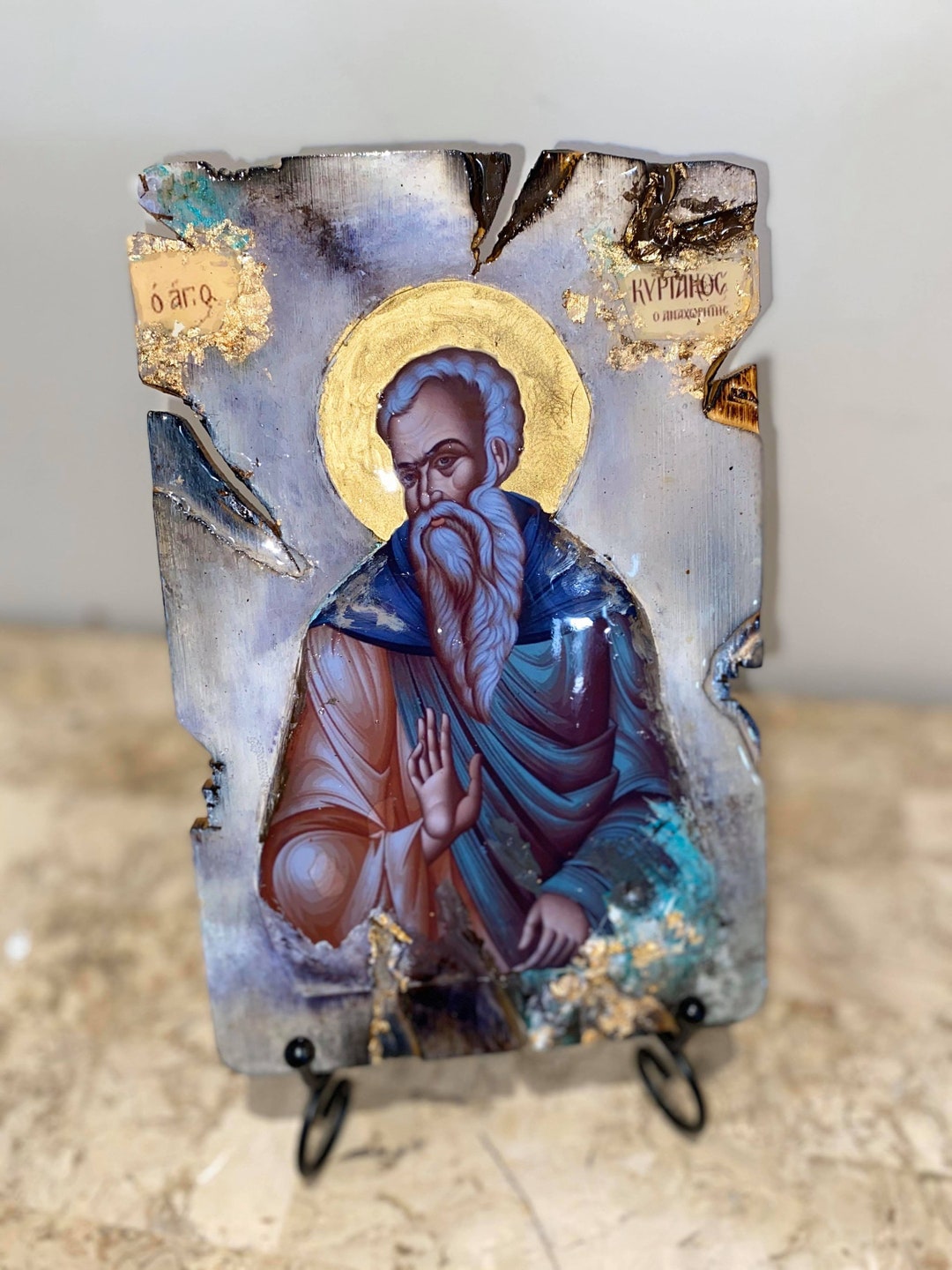 Saint Kyriakos Religious Wood Epoxy Resin Handmade Icon Art Only 1 off