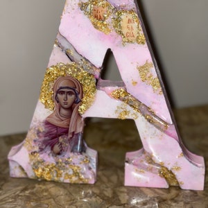 Saint Anastasia lettera arte Areligious icona personalizzata lettera resina cattolica cristiano ortodosso battesimo matrimonio compleanno regalo