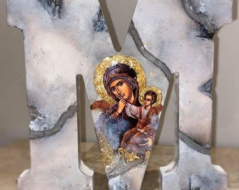 Religieus icoon letterkunst aangepaste letter en heilige