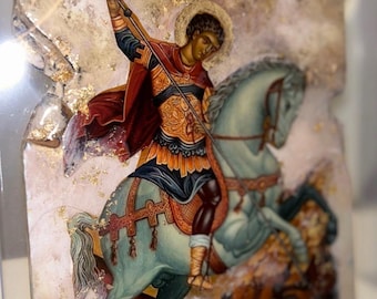 Religieuze iconen Saint George Agios Giorgios kunst handgemaakt 1 stuk orthodox-katholiek christelijk