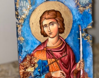Ícone de São Fanúrio feito à mão – Arte Ortodoxa Bizantina