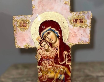 Panagia Theorokou Moeder Maria wandmontage vrijstaand kruis cadeau Katholiek-orthodox religieus icoon doop doop verjaardag