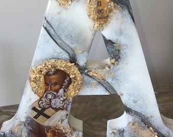 Heilige Athanasius Religieuze iconen letterkunst aangepaste letter en heilige