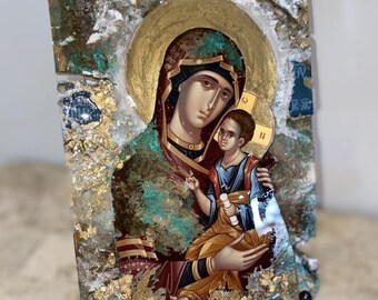 Religieuze iconen Moeder Maria baby Jezus Christus pictogram kunst handgemaakt 1 stuk orthodox-katholiek christelijk