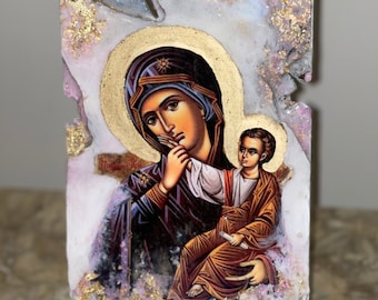 Religieus icoon Moeder Maria baby Jezus Christus icoon kunst handgemaakt 1 stuk orthodox-katholiek doopcadeau