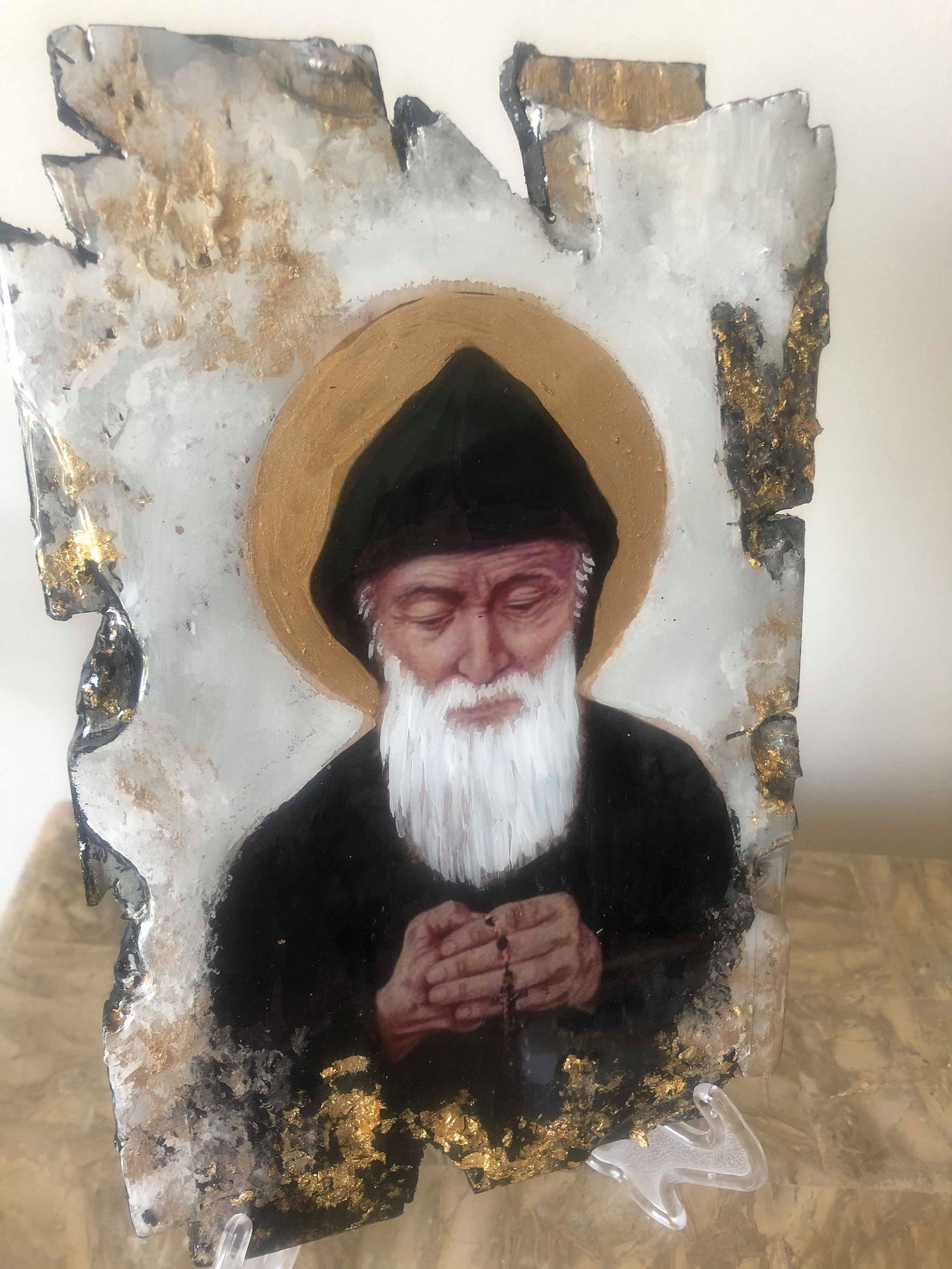 Religious Icons Saint Charbel Art Handmade 1 off Piece - Etsy