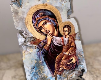Religieus icoon Moeder Maria baby Jezus Christus icoon kunst handgemaakt 1 stuks