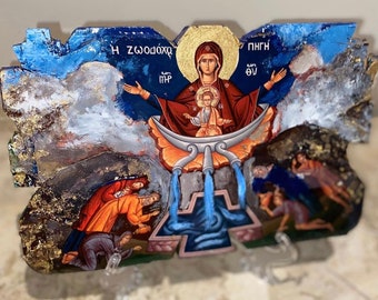 Religieus icoon kunst handgemaakt 1 stuk orthodox-katholiek christelijk cadeau doopsel bruiloft verjaardag Zoothos pigis