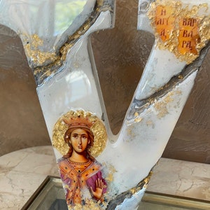 Santa Barbara lettera V arte Icona religiosa personalizzato cattolico cristiano ortodosso battesimo comunione matrimonio comunione compleanno regalo