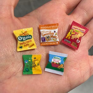 Miniature Dollhouse SET OF 5 Baby food snacks nibbles puffs doll 1:12