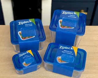 Miniature Dollhouse SET OF 4 container lunch box food kitchen fresh storage crisps chips snacks decor doll 1:12