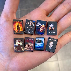 Miniature Dollhouse SET OF 8  dvd scary Halloween movie TV living room entertainment 1:12 scale