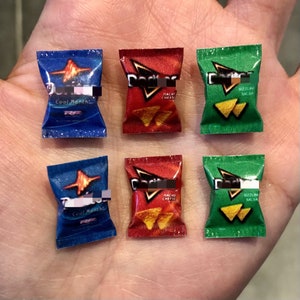 Miniature Dollhouse SET OF 6 snacks crisps potato chips Doritos food candy accessories bags packets doll 1:12