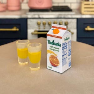 Miniature Dollhouse SET OF 3 orange juice carton glass breakfast kitchen pantry snacks food drinks doll 1:12