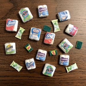 Miniature Dollhouse cleaning kitchen roll toilet paper towel laundry bathroom bags washing sponge doll  1:12