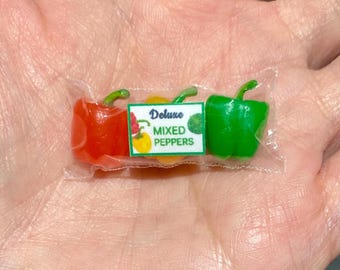 Miniature Dollhouse mixed bell peppers grocery food packets decor doll