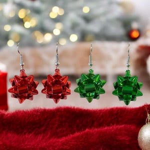 Christmas gift bow earrings stock fillers stuffers outfits costume stud drop dangling