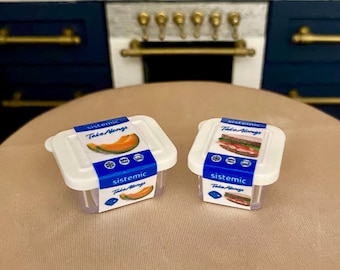 Miniature Dollhouse SET OF 4 container lunch box food kitchen fresh storage snacks decor 1:12