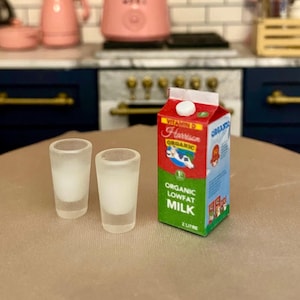 Miniatuurpoppenhuis SET VAN 3 melkpak glas ontbijt keuken voorraadkast snacks eten drinken pop 1:12