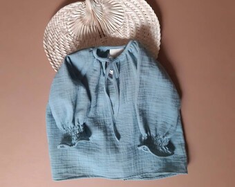 Camisa boho, Camisa verde, Camisa de niña, Camisa niño, Blusa bebé, Blusa unisex,  camisa de gasa,  Algodón gots, Camisa de verano, 0-4 años