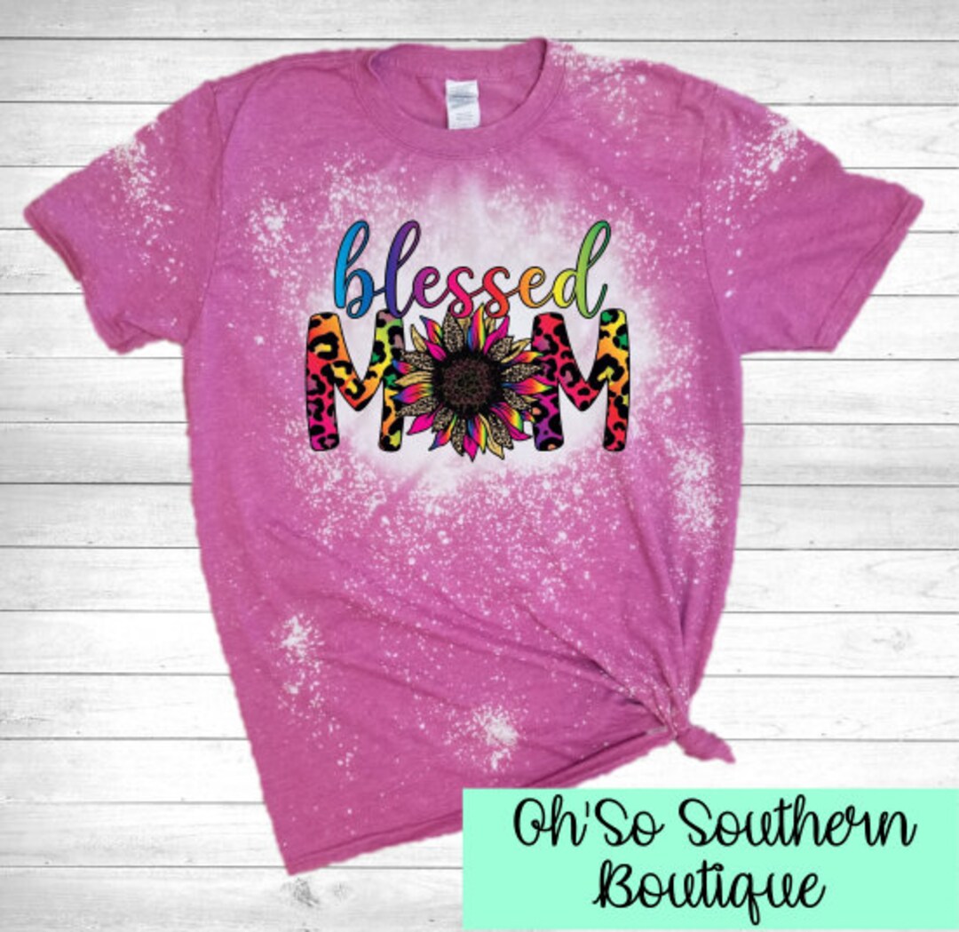Leopard Blessed Mom Bleached Shirt, Mom Tshirt, Boy Mom Tee, Girl Mom