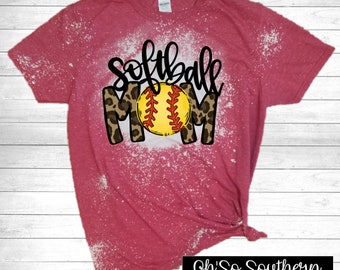 Leopard Softball Mom Bleached Shirt