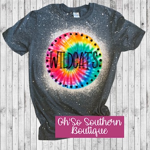 Tie Dye Wildcats Bleached, School Tee,  School Spirit Shirt, Tie Dye School Spirit Shirt, Tie Dye School Spirit T-shirt,gift