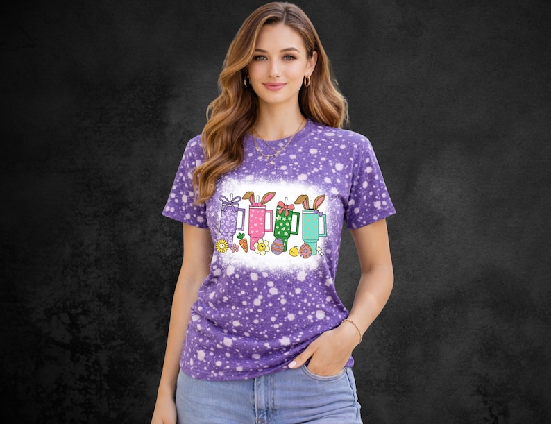 Easter Bunny Stanley Cup Tee | Cute Rabbit Tumbler Shirt | Spring Graphic image 1