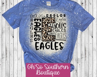 Leopard Eagles Typography Bleached Shirt Leopard Shirt T-Shirt,  Team Shirt,  School T-Shirt,  School Spirit Shirt