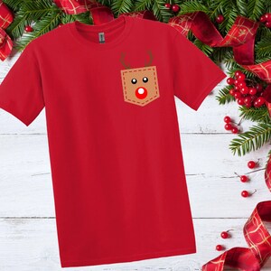 Reindeer Pocket Graphic Tee, Christmas Shirt, Reindeer Christmas Shirt