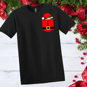Santa Pocket Graphic Tee, Christmas Shirt, Santa Christmas Shirt