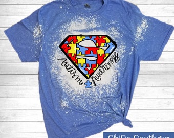 Autism Awareness Superhero Bleached T-Shirt: Parent Tee