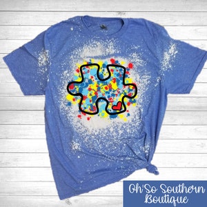 Splatter Puzzle Piece Bleached Shirt, Autism Awareness T-Shirt, Autism Puzzle Piece Tee, Autism Mom Shirt, Autism Advocate T-Shirt