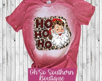 Leopard Santa Ho Ho Ho Bleached Shirt