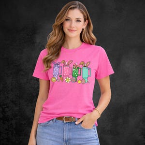 Easter Bunny Stanley Cup Tee | Cute Rabbit Tumbler Shirt | Spring Graphic image 3