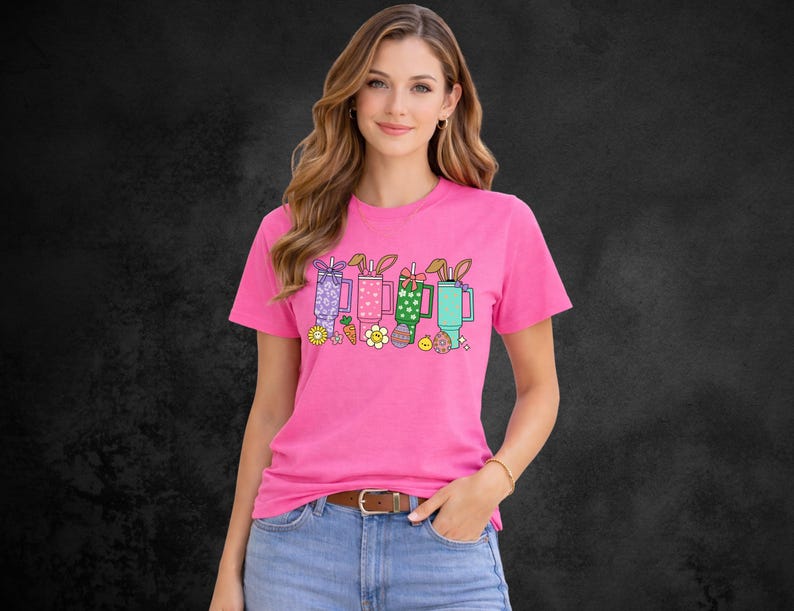 Easter Bunny Stanley Cup Tee | Cute Rabbit Tumbler Shirt | Spring Graphic image 3