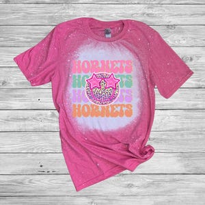 Stacked Hornets  Smiley Bleached Shirt, Spirit tee, School shirt, School Tee