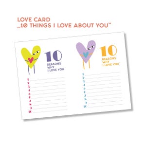 Tarjeta de amor imprimible, 10 cosas que amo de ti