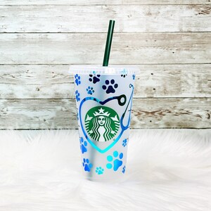 Personalized Vet or Vet Tech Stethascope Starbucks Cold Cup, Other Colors Avail., Custom Vet Stethoscope Starbucks 16oz Cold Cup