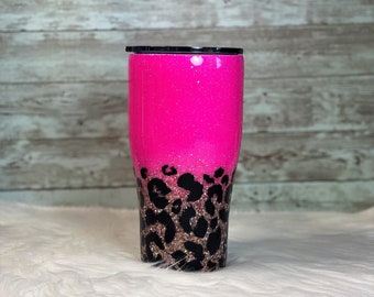 Ready to Personalize/Customize 30 oz Leopard Print Glitter Tumbler - Pink & Gold Ombre | FREE SHIPPING