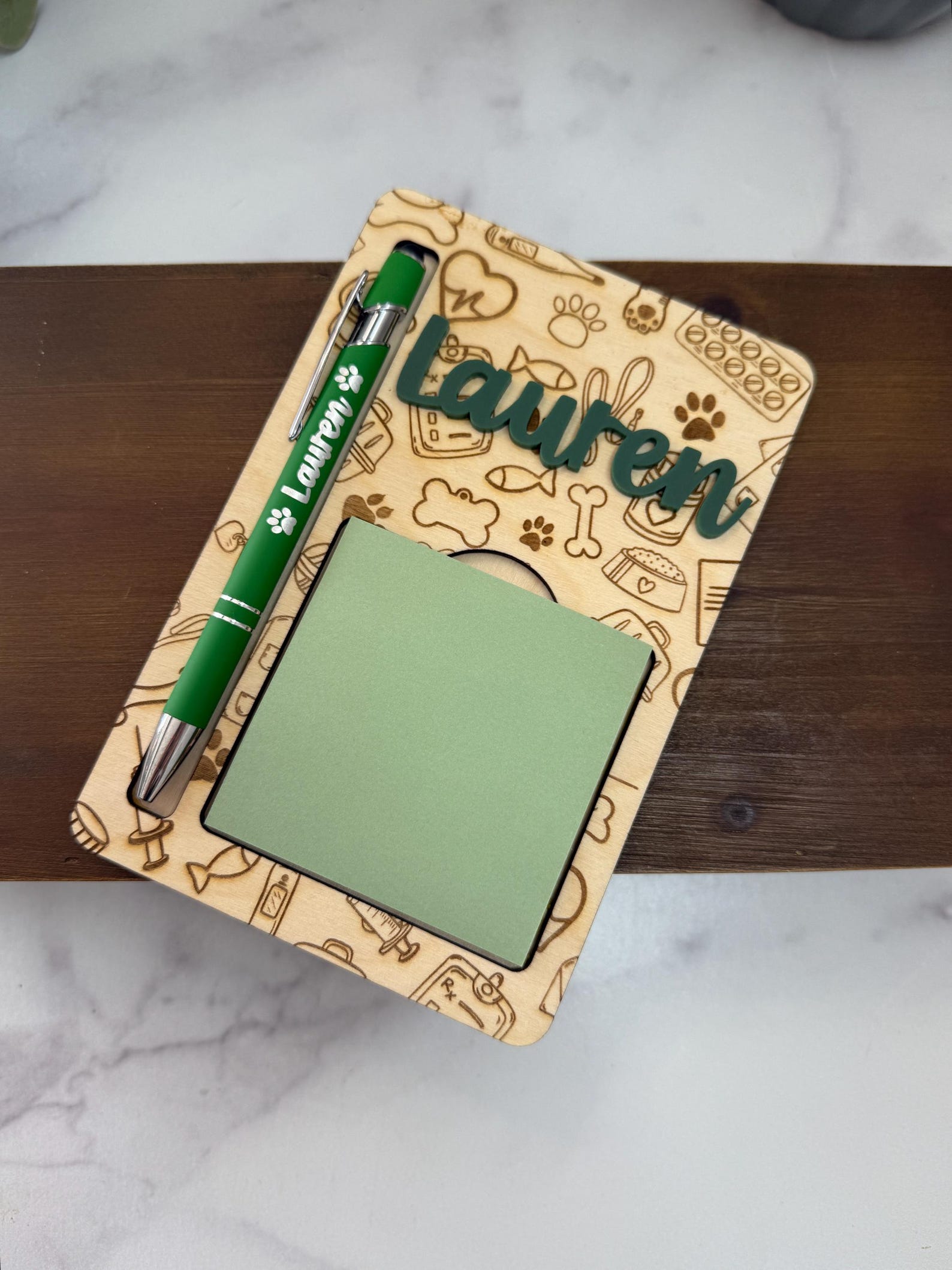 Engraved Vet Tech Notepad Holder & Pen Set - Personalized Wooden Desk ...