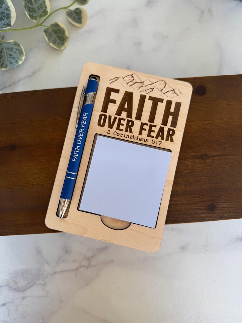 Faith Over Fear Engraved Sticky Note Holder & Engraved Pen Set - Etsy