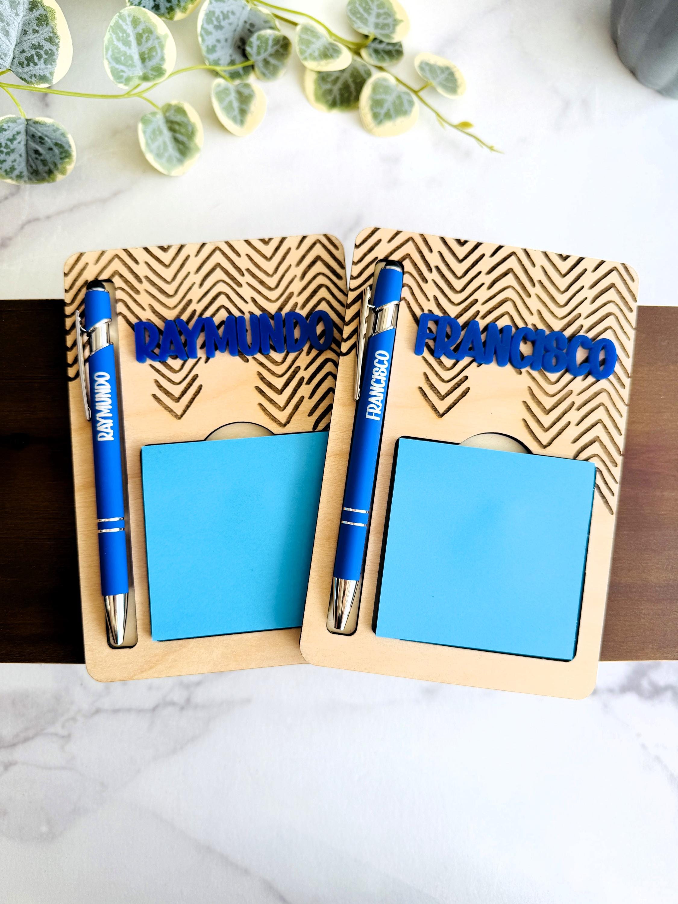 Personalized Wooden Notepad Holder & Pen Set, Custom Engraved Desk ...