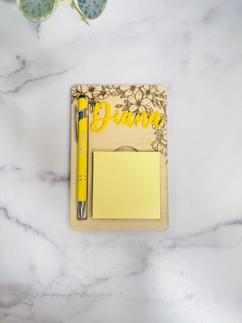 Personalized Sunflower Sticky Note Holder With Matching Engraved Pen - Etsy