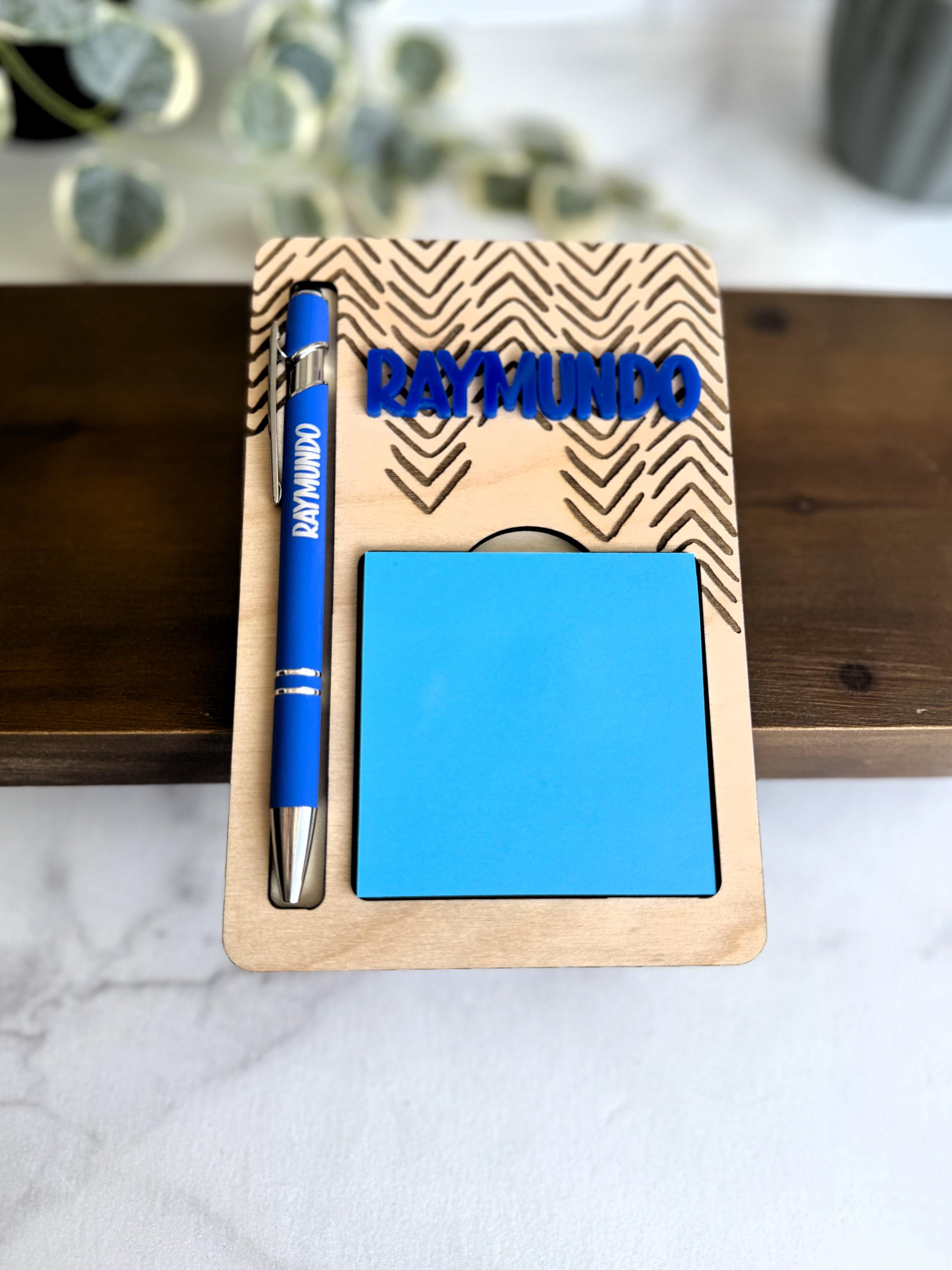 Personalized Wooden Notepad Holder & Pen Set, Custom Engraved Desk ...