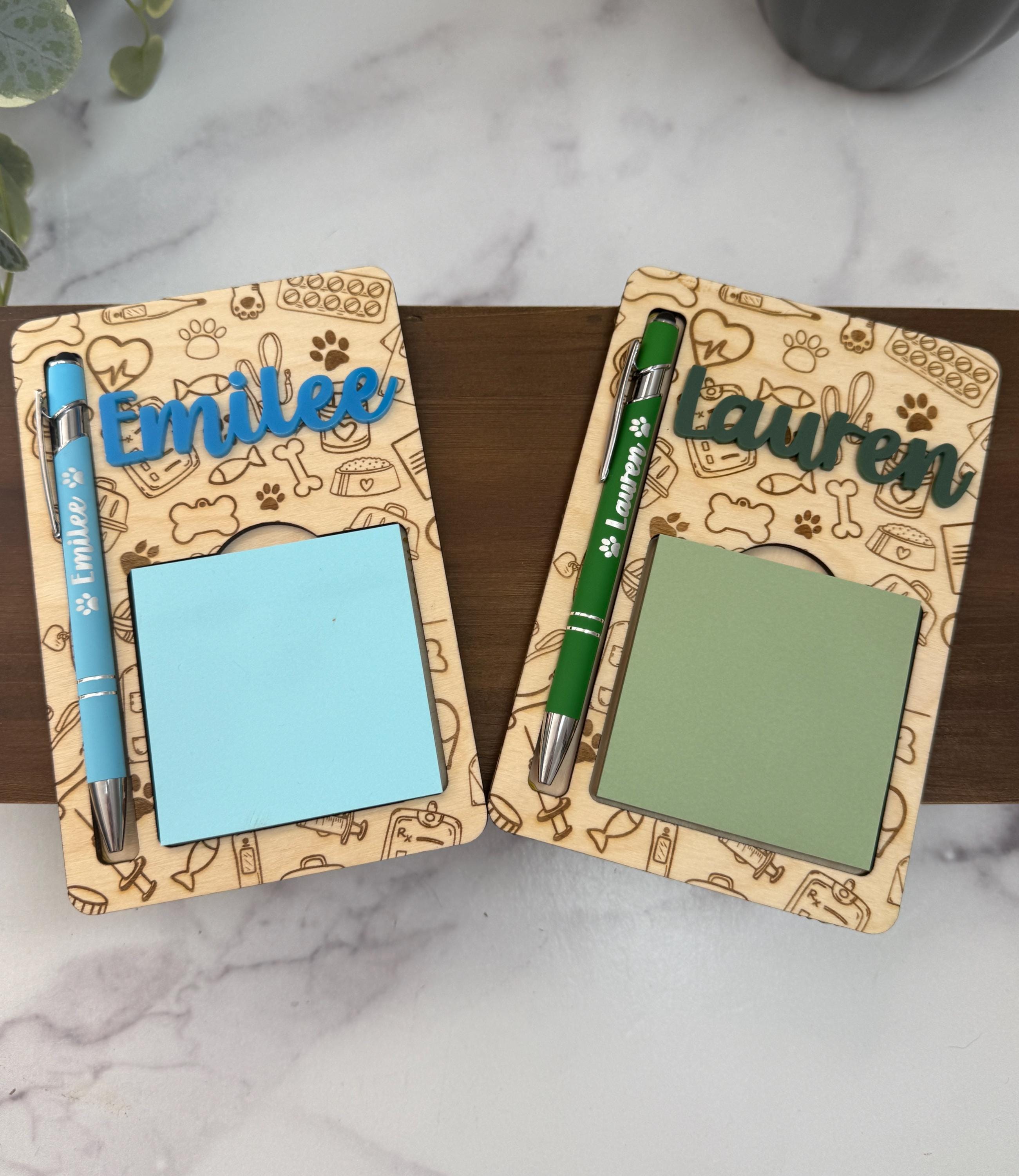 Engraved Vet Tech Notepad Holder & Pen Set - Personalized Wooden Desk ...
